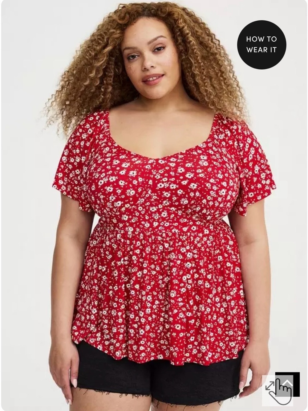 Torrid Red Floral Scoop Neck Tiered Jersey Peplum Top BNWT size 2X